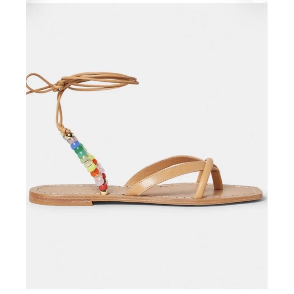 Loeffler Randall Lilla Wrap Sandals Beaded Leather Square Toe Women’s Size 8